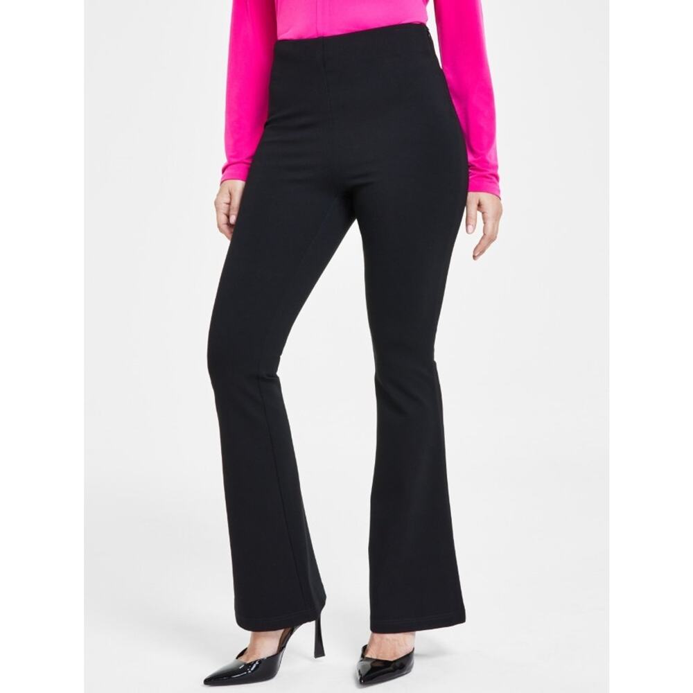 INC International Concepts Women's High-Rise Ponte Flare-Leg Pants Deep Black